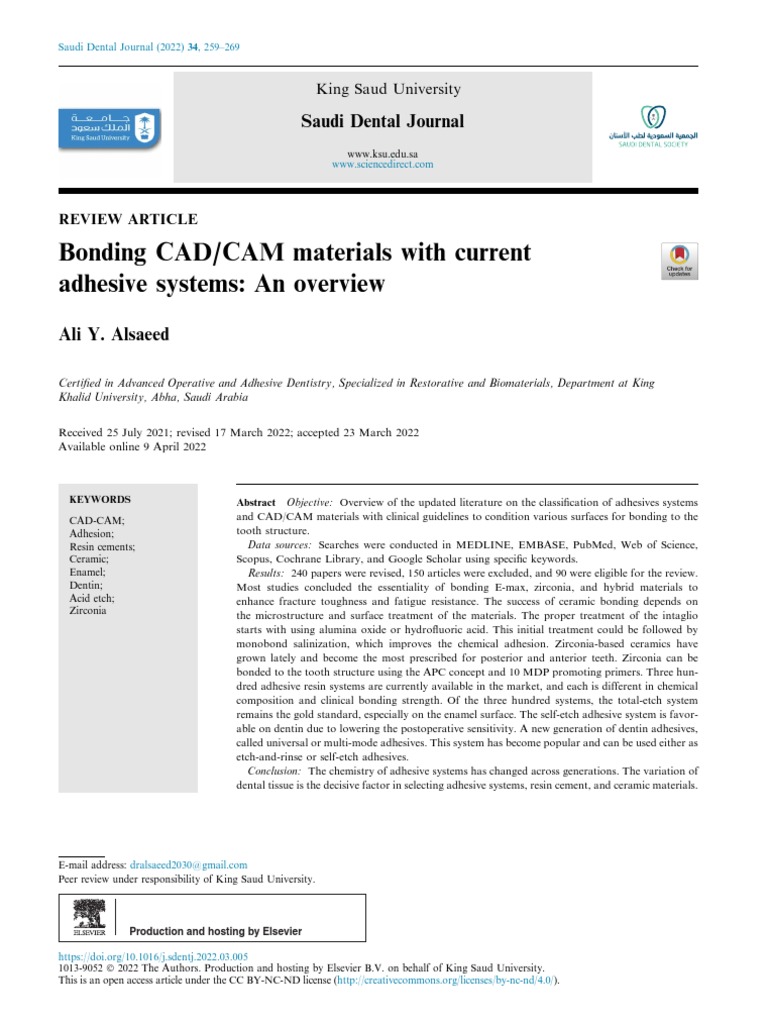 Bonding CAD/CAM Materials to Dental Tissues: An Overview of Adhesive ...