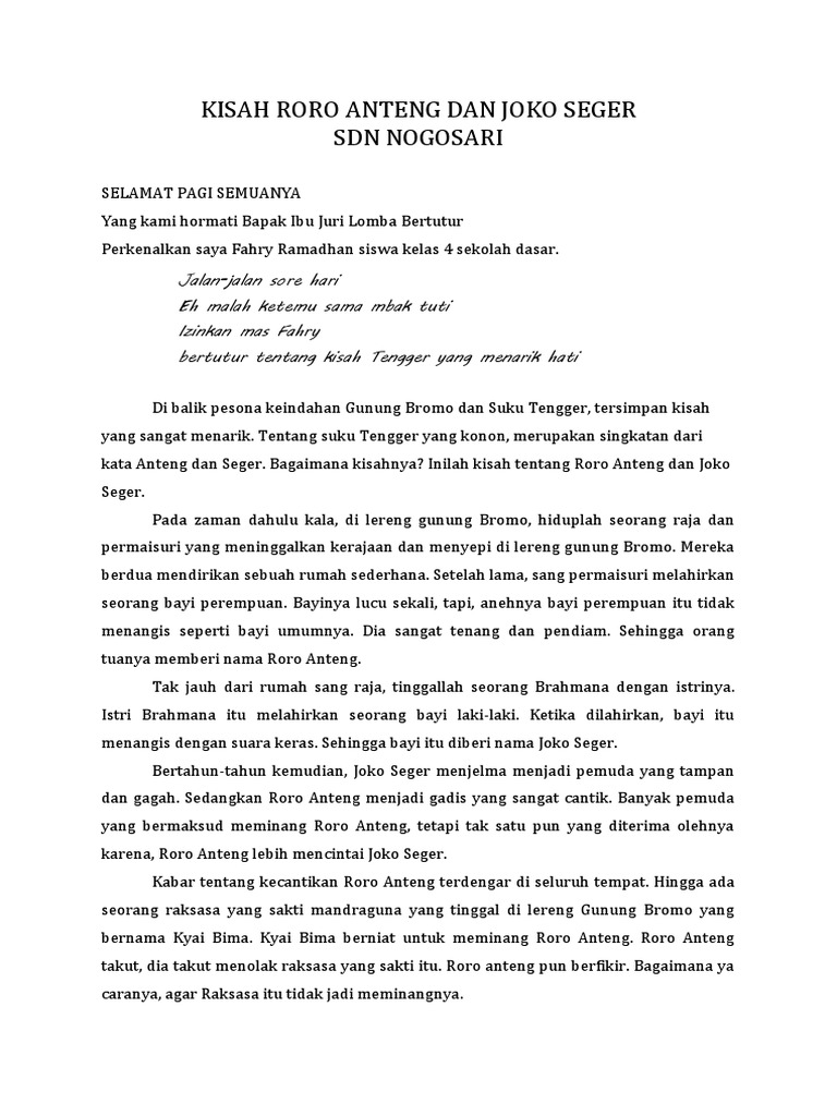Legenda Roro Anteng dan Joko Seger | PDF