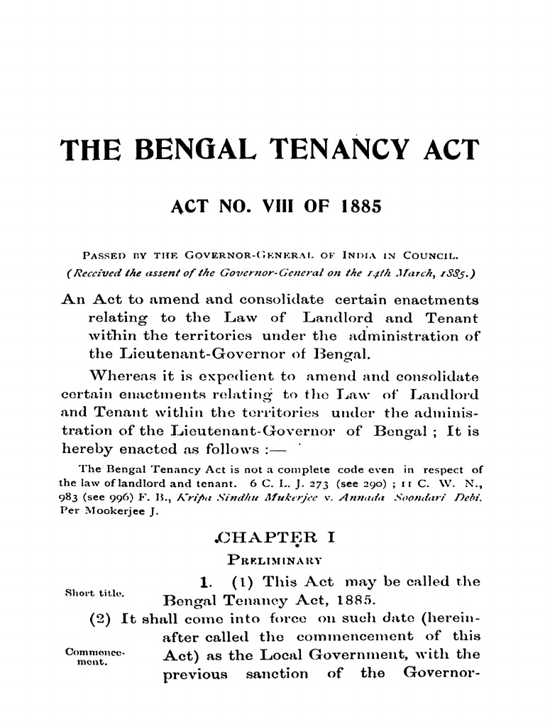 What Is Bengal Tenancy Act