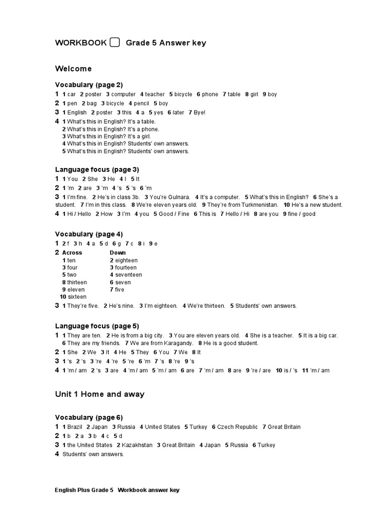 Grade 5 English Workbook Answer Key | PDF | English Language | Russian ...