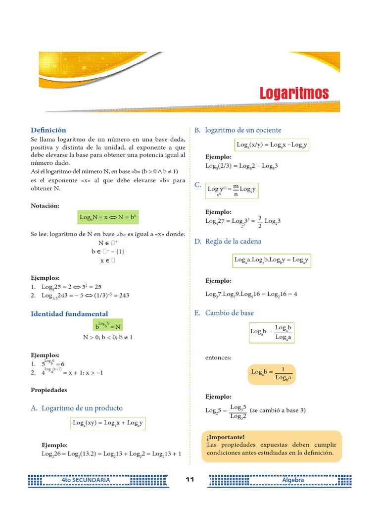 Logaritmos para 4to de Secundaria | PDF | Logaritmo | Exponenciación