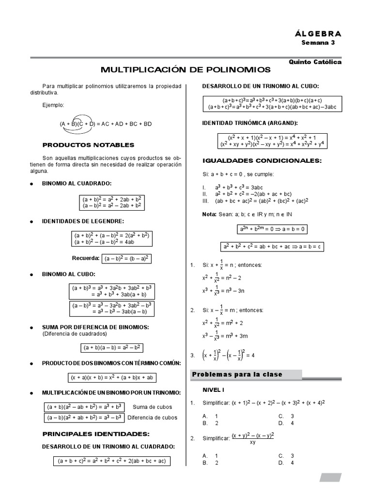Multiplicación de Polinomios y Identidades | PDF | Álgebra abstracta ...