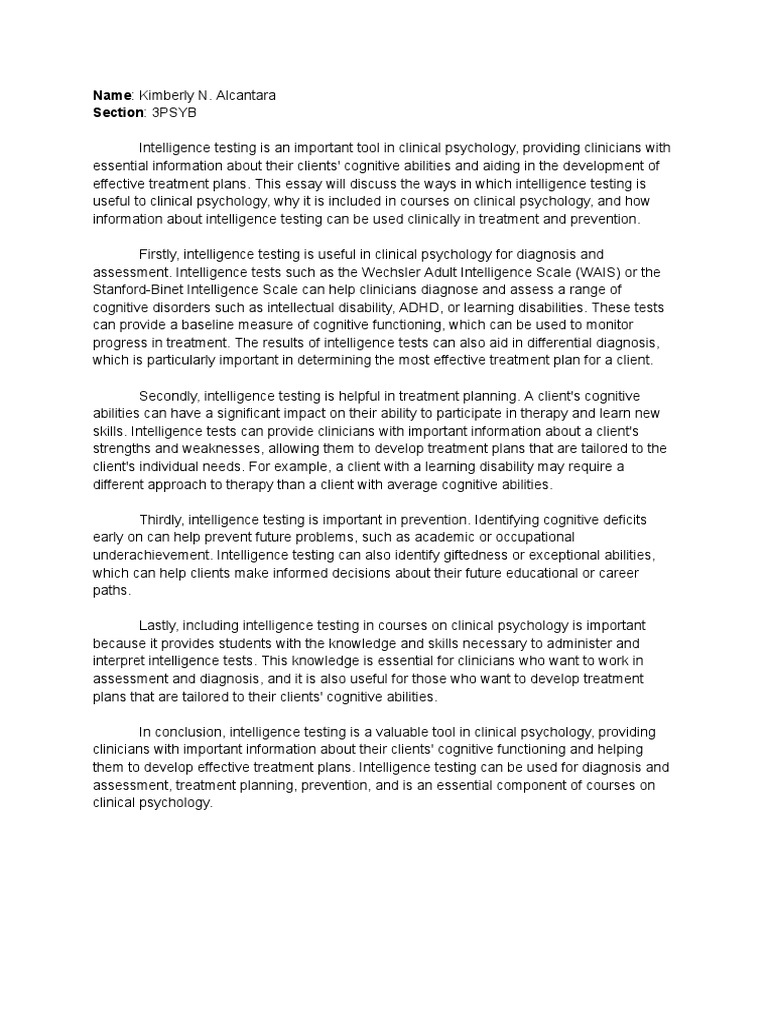 Importance of Intelligence Testing in Clinical Psychology | PDF ...