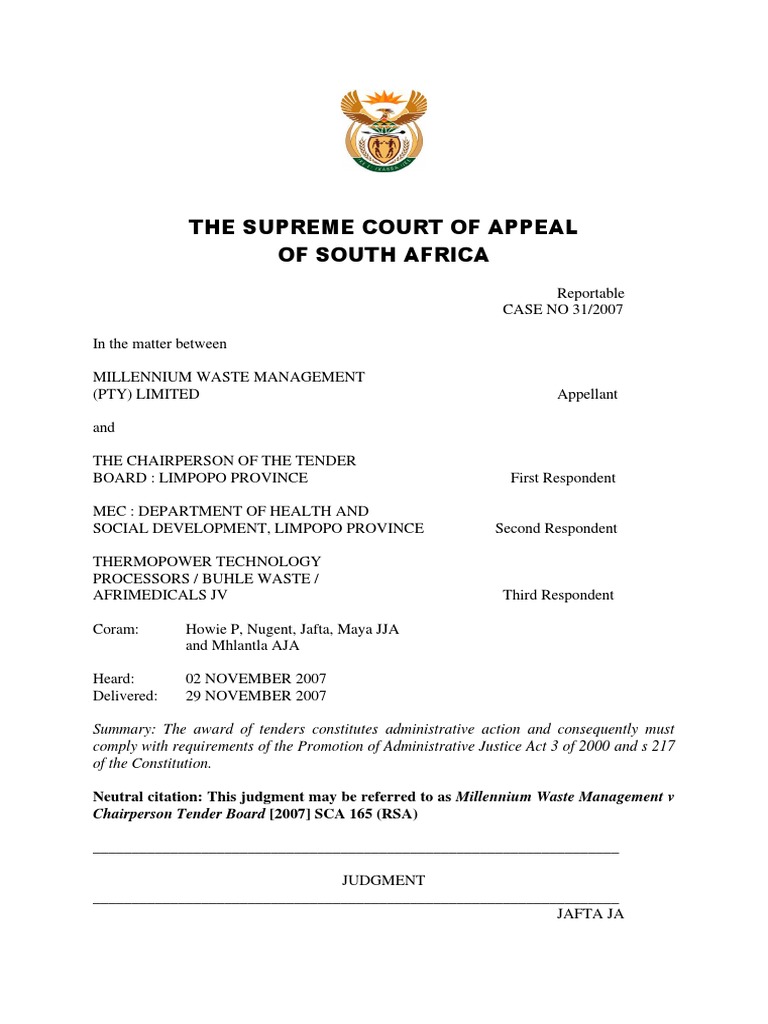Millennium Waste Management Pty LTD V Chairperson of The Tender Board