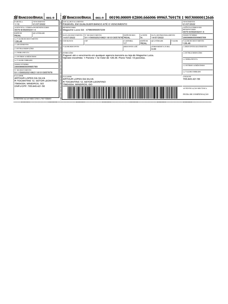 Ficha de Compensação | Download grátis PDF | Indústrias de serviços