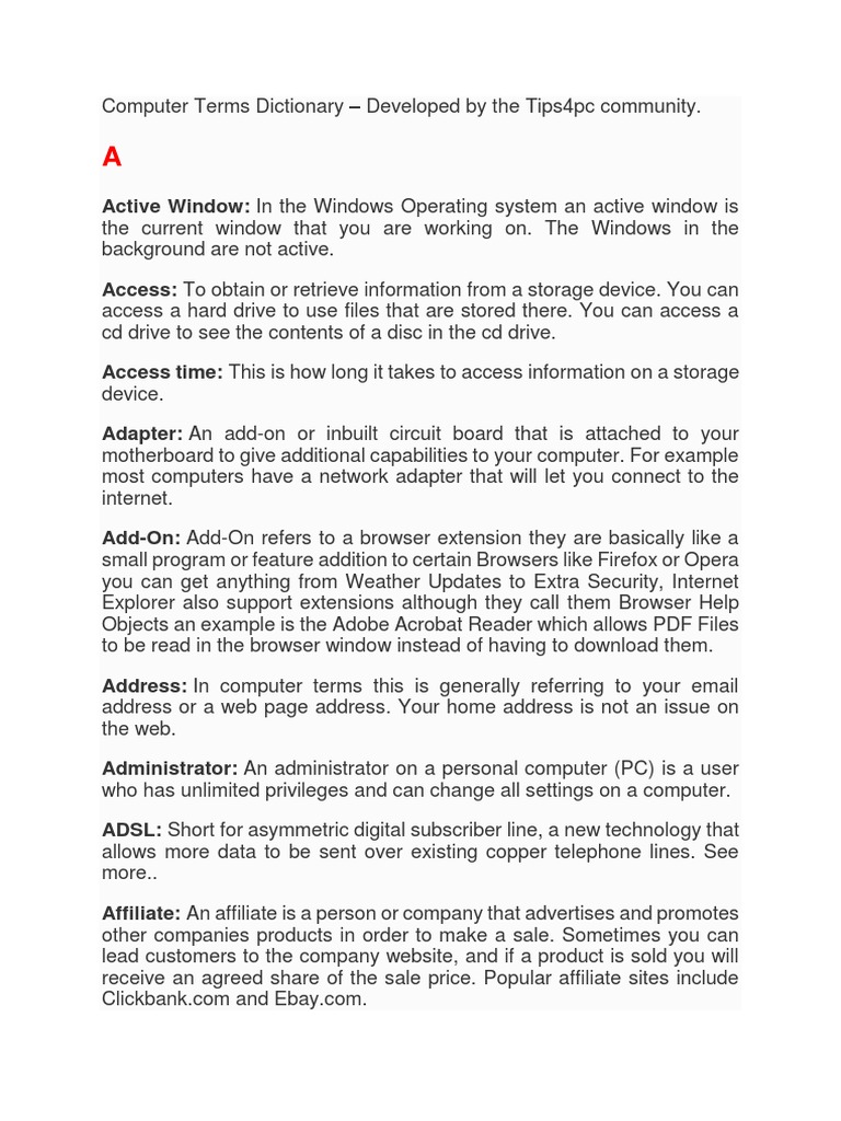 Computer Terms Dictionary | PDF | Computer File | Disk Storage