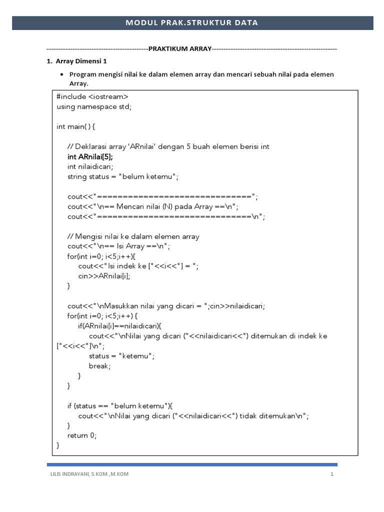 Praktikum Array dalam C++ | PDF | Teknologi & Rekayasa