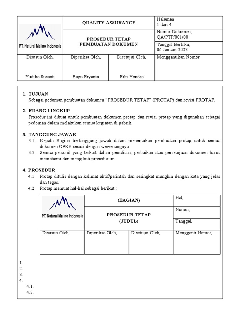 Prosedur Tetap Pembuatan Dokumen PROTAP | PDF