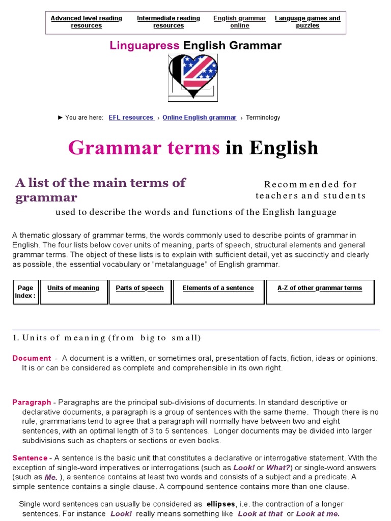 A List of Grammar Terms With Examples | PDF | Verb | Word