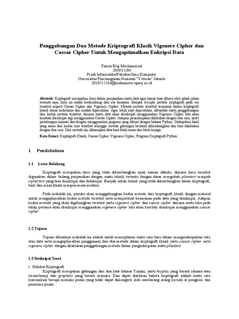 Penggabungan Vigenere dan Caesar Cipher | PDF