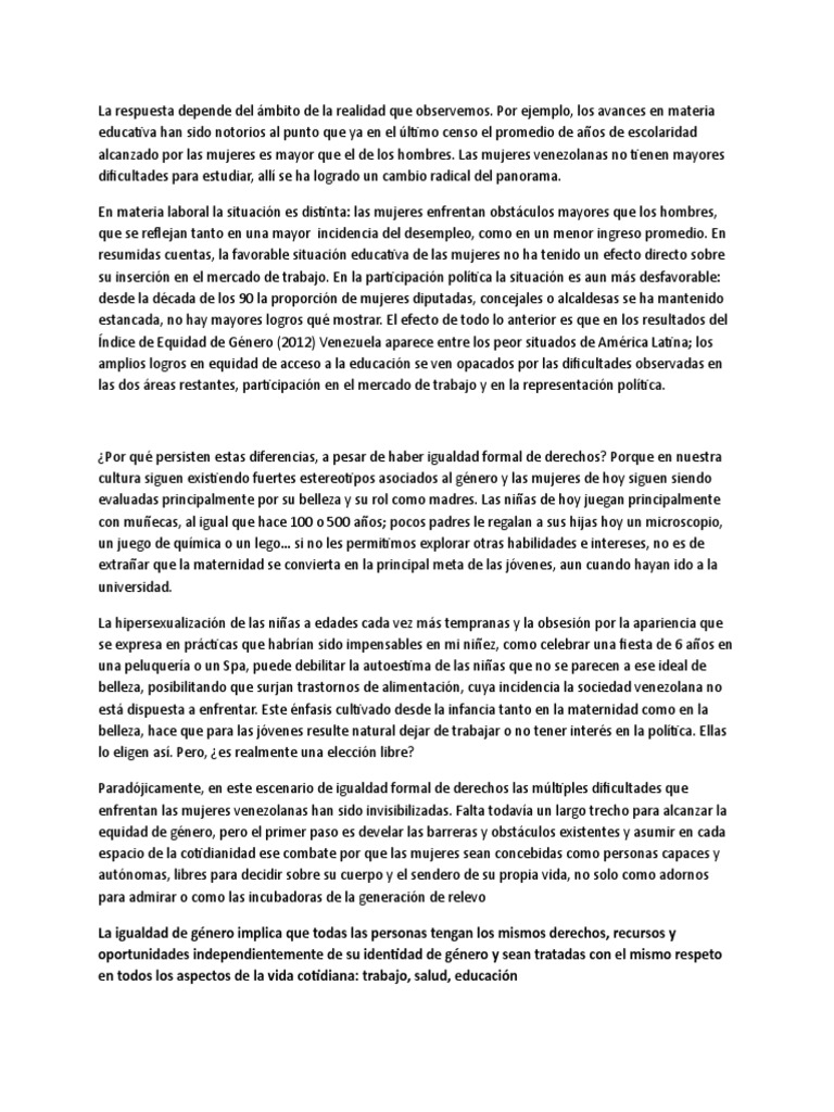 Igualdad De Genero Informacion Pdf Igualdad De Género Estudios De