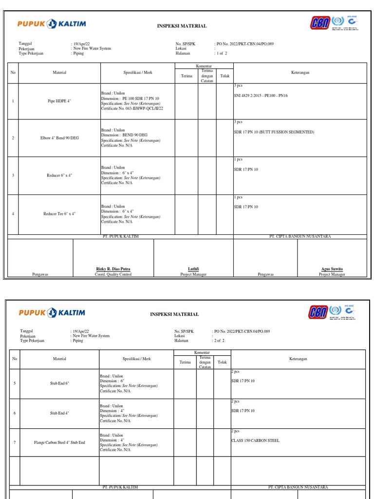 HDPE Pipe Inspection for Fire System | PDF | Civil Engineering ...