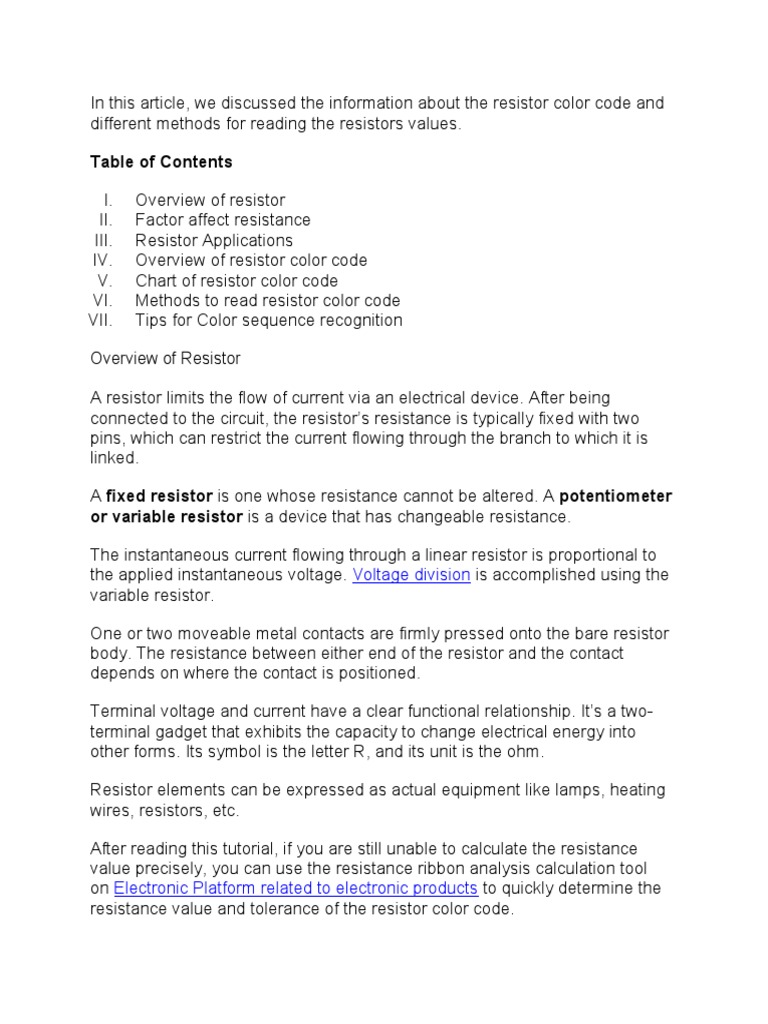 Resistance Colour PDF Resistor Electrical Resistance And Conductance