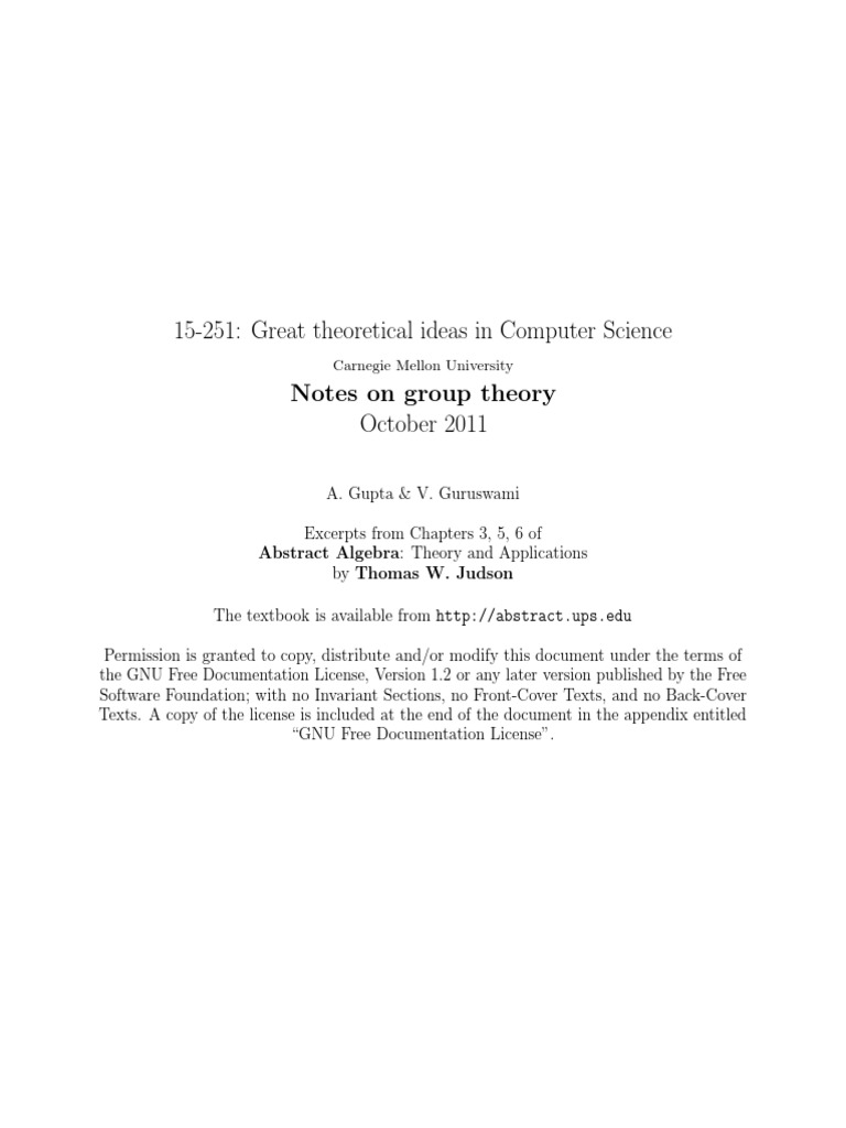 15-251: Great Theoretical Ideas in Computer Science Notes On Group ...
