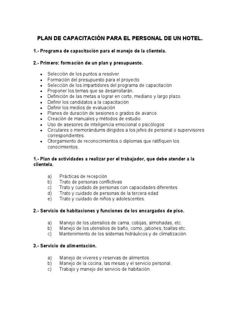 Plan de Capacitación Hotelera | PDF | Crecimiento personal y profesional
