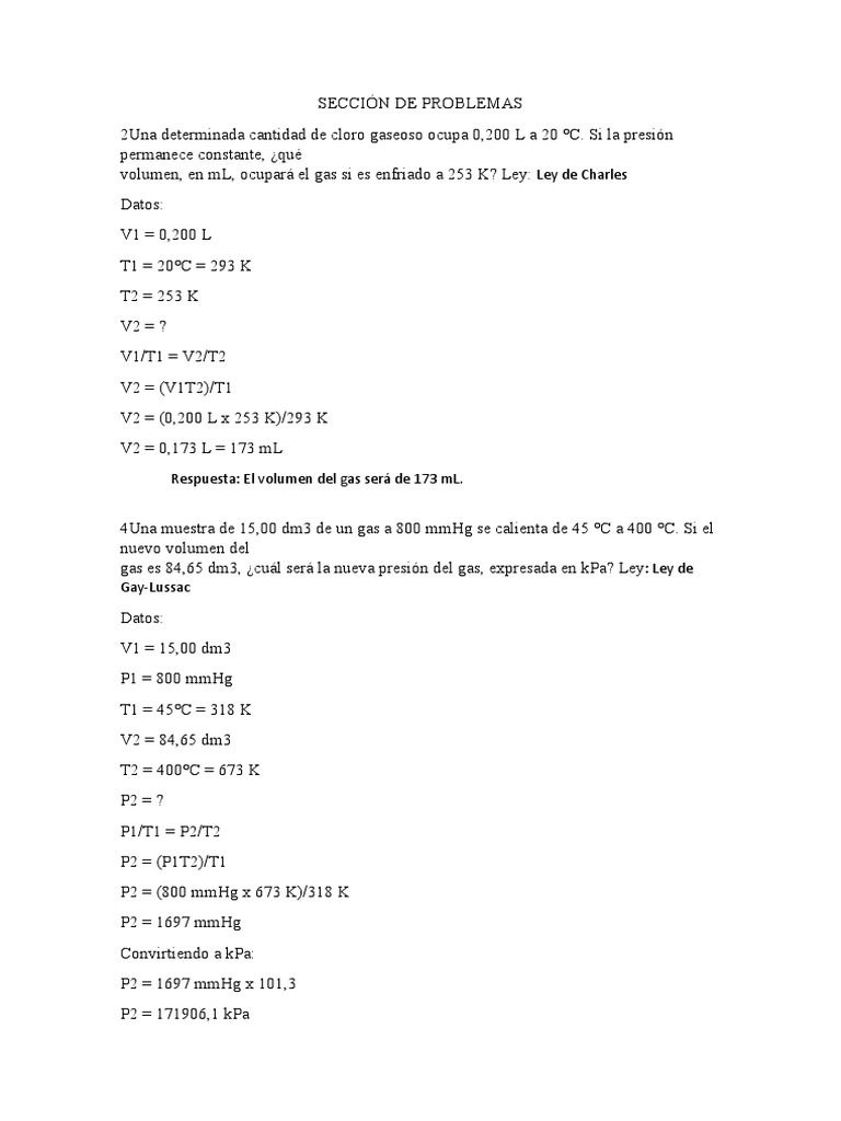 Problemas de Gases y Sus Leyes | PDF | Gases | Química Física