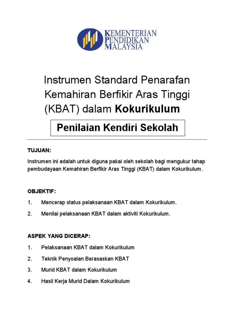 KBAT 6. Instrumen Kokurikulum | PDF