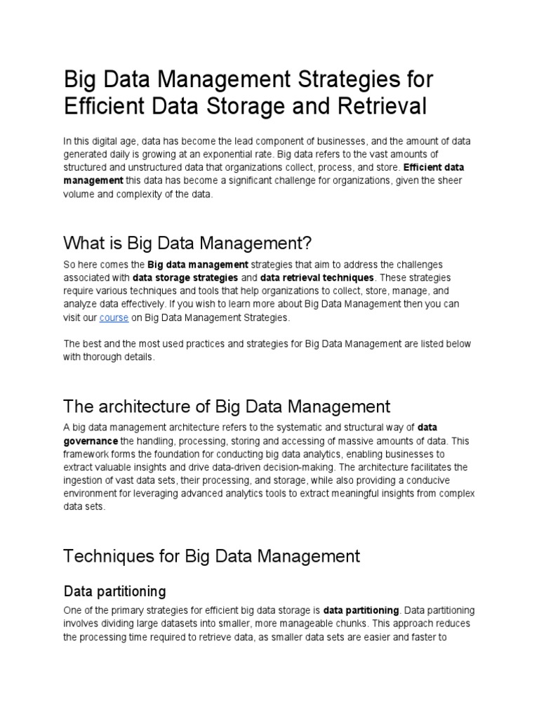 Big Data Management Strategies For Efficient Data Storage and Retrieval ...