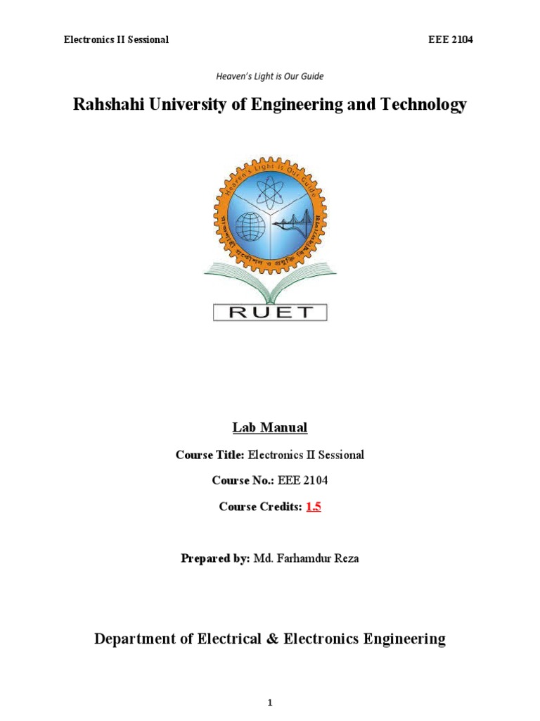 Electronics II Lab Manual PDF Operational Amplifier Amplifier