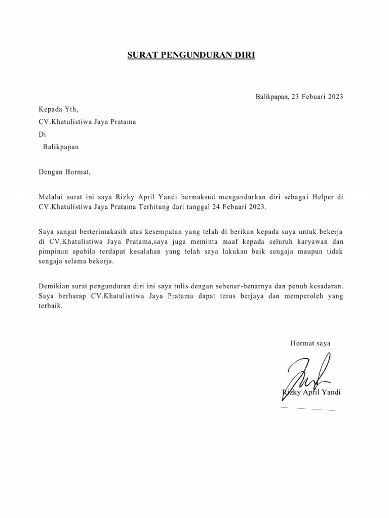 Surat Pengunduran Diri | PDF