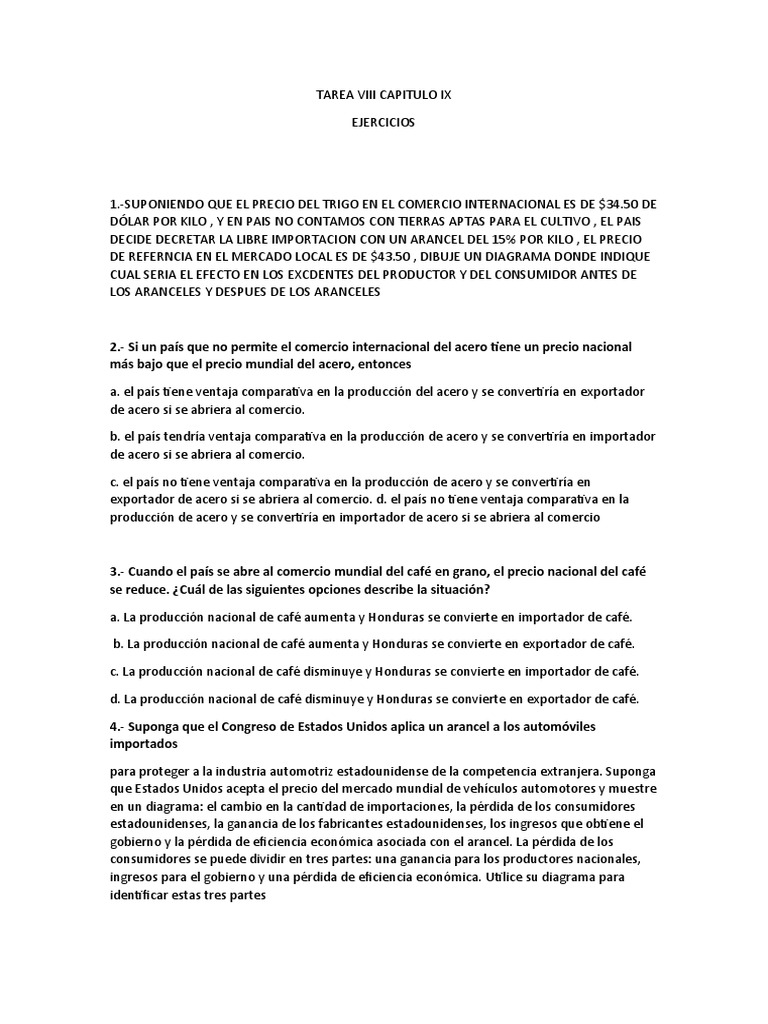 Tarea Viii Capitulo Ix | PDF | Ventaja comparativa | café