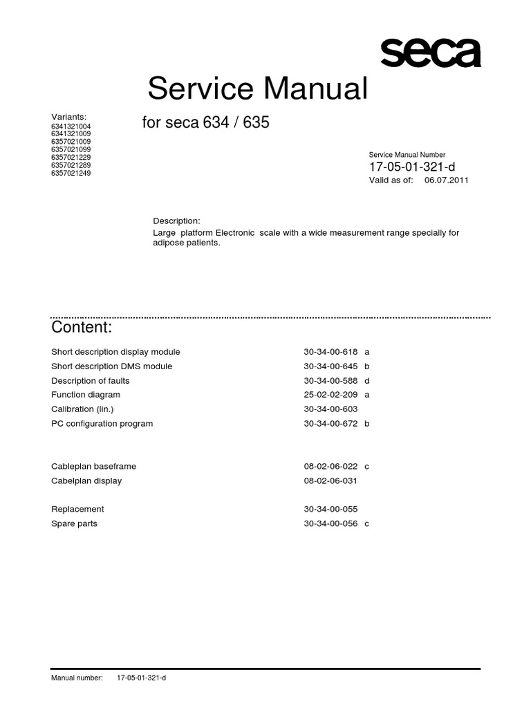 Seca 635 SECA Service Manual | PDF | Calibration | Analog To Digital ...