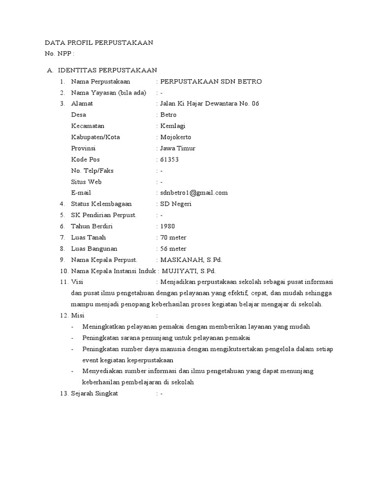 Profil Perpustakaan SDN Betro | PDF | Ilmu Sosial | Perjalanan