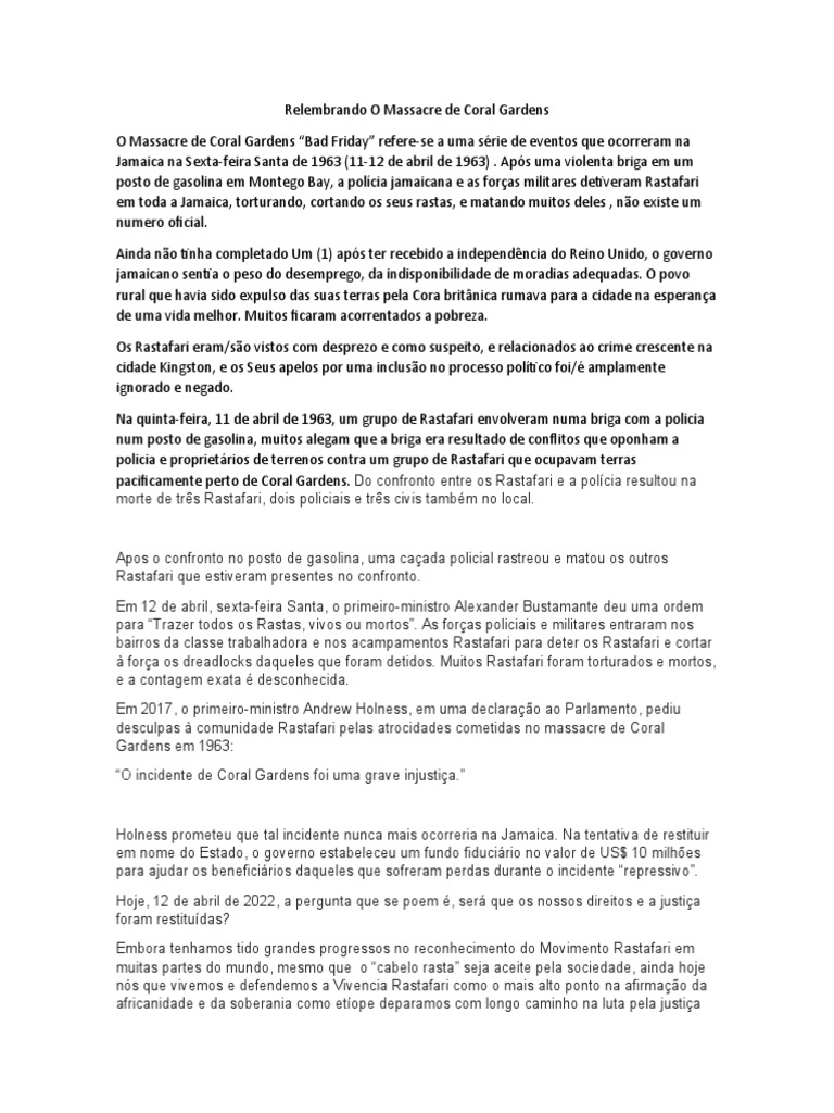 Relembrando O Massacre de Coral Gardens | Download grátis PDF | Jamaica ...