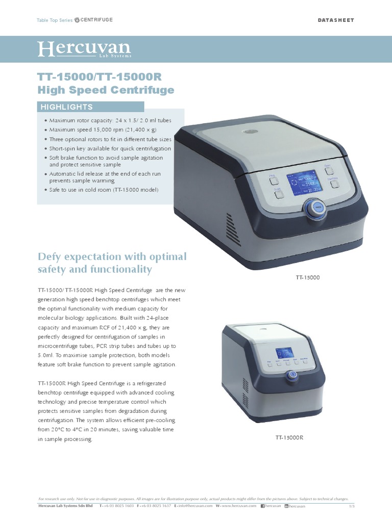 TT 15000 TT 15000R High Speed Centrifuge Datasheet PDF