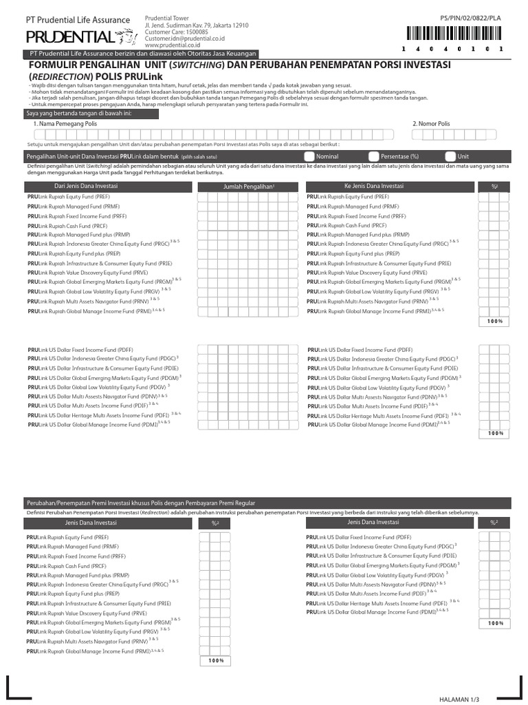 Formulir Pengalihan Unit PRULink | PDF | Karier & Perkembangan | Bisnis