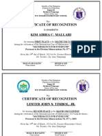 Certificate of Recognition Kim Airha C. Mallari: Is Awarded To
