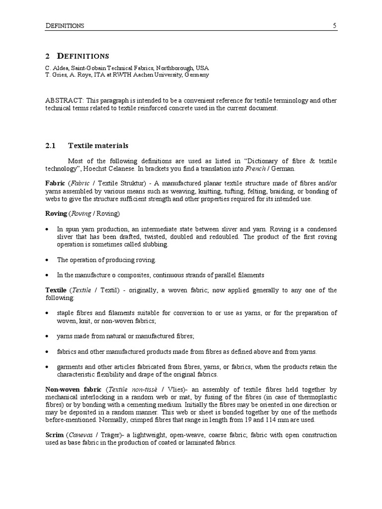 Textile Terminology for Concrete Reinforcement | PDF | Knitting | Textiles