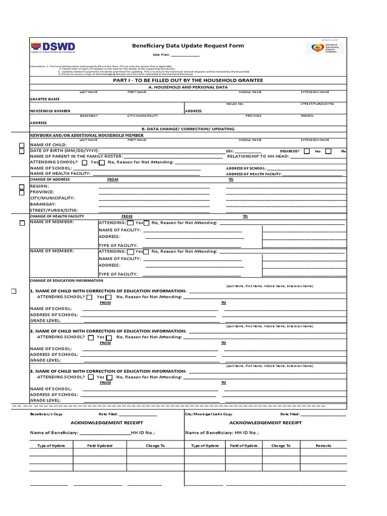 Beneficiary Data Update Request Form: Part I - To Be Filled Out by The ...