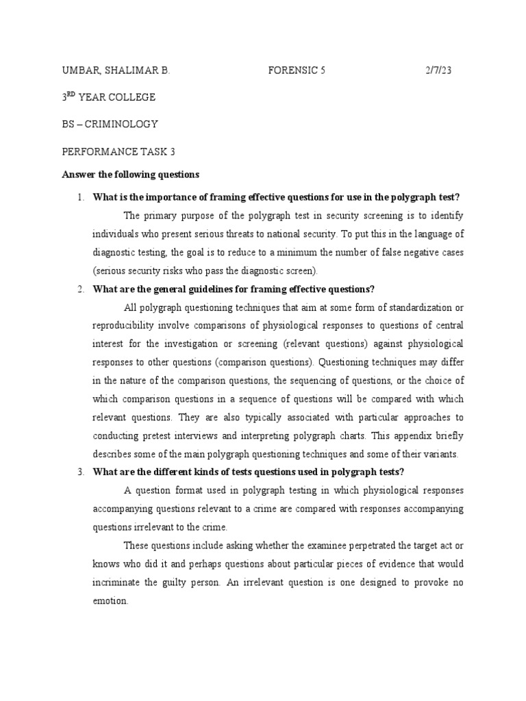 Project 1 | PDF | Polygraph | Question