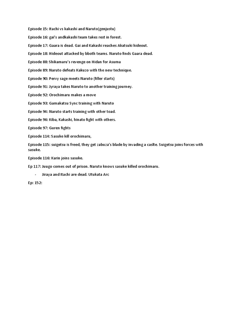 Naruto Shippuden Episode Summaries | PDF