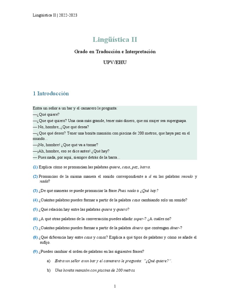 Ejercicios de Fonética y Lingüística II | PDF | Voz humana ...