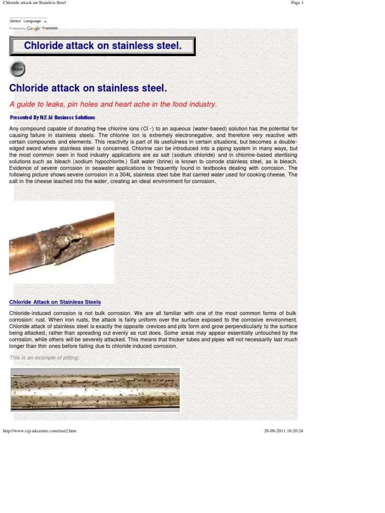 Chloride Attack On Stainless Steel PDF Corrosion Anode