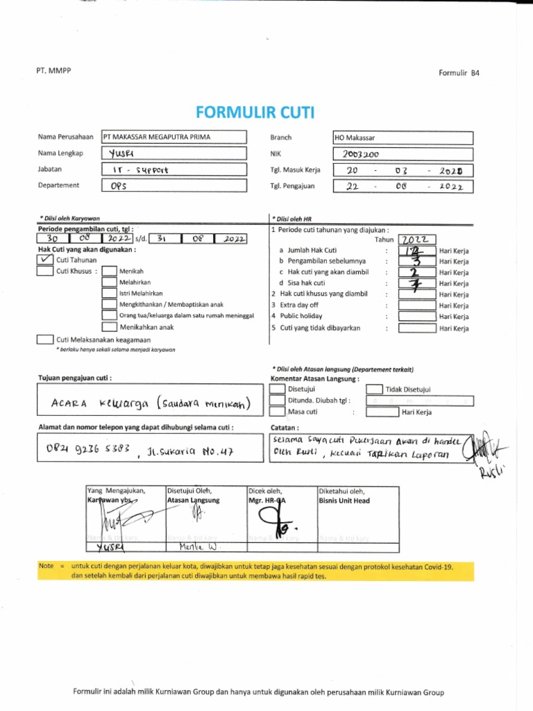 Formulir Pengajuan Cuti Karyawan | PDF