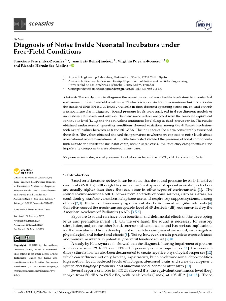 Acoustics Diagnosis of Noise Inside Neonatal Incubators Under Free
