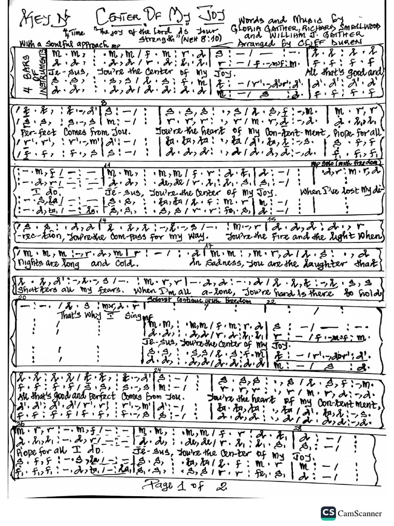 Center of My Joy Arr by Cliff Duren Tonic Solfa PDF