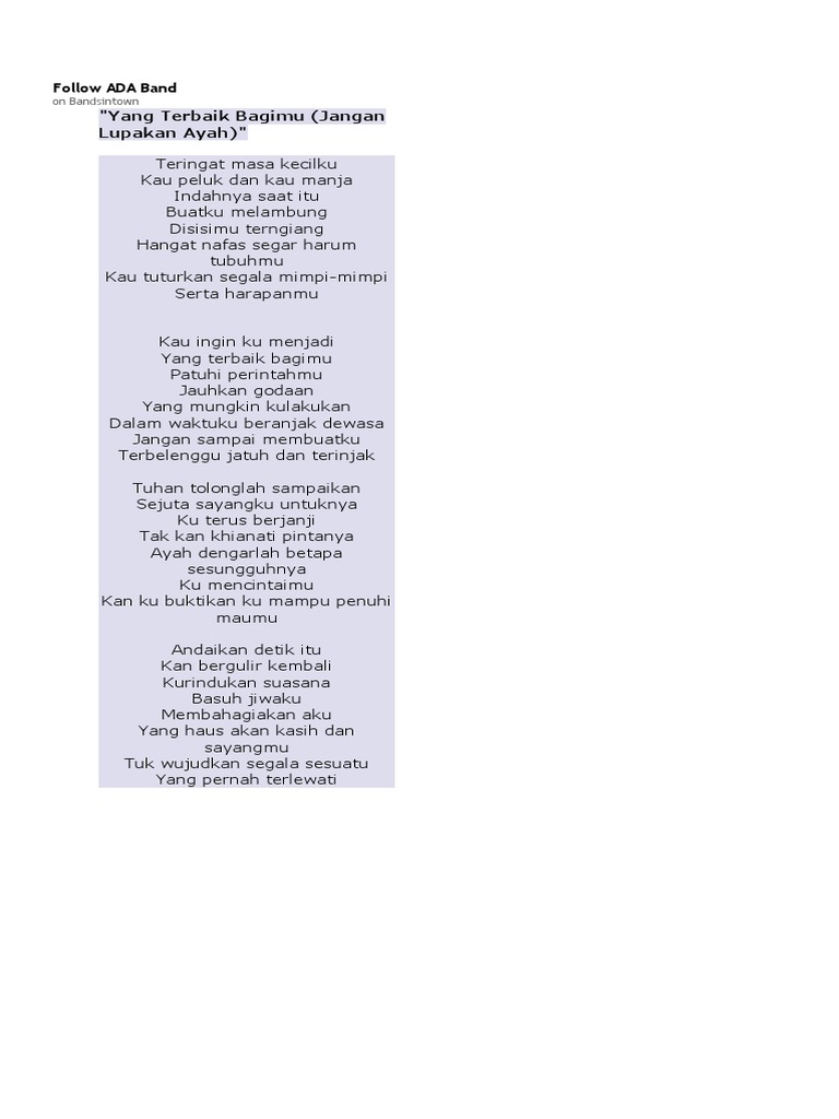 Lirik Lagu "Yang Terbaik Bagimu" | PDF | Seni & Disiplin Bahasa | Puisi