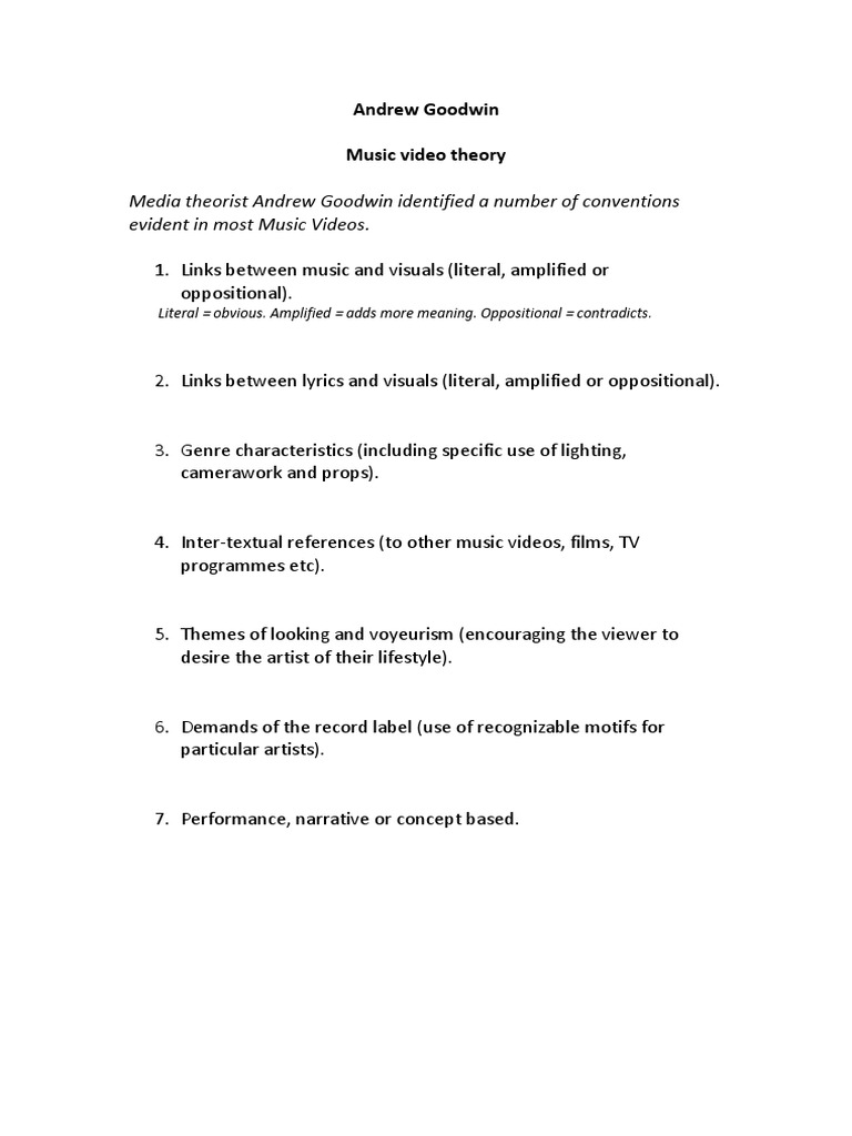 Andrew Goodwin Music Video Theory WTH PDF | PDF