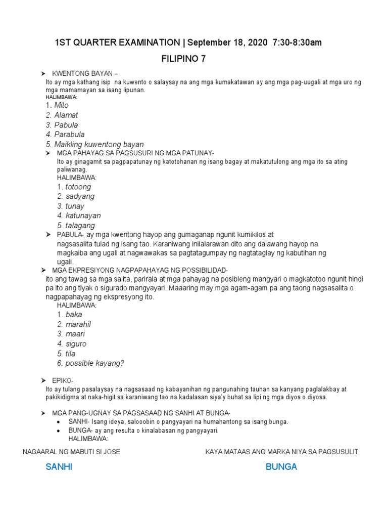 1st Quarter Examination Pdf