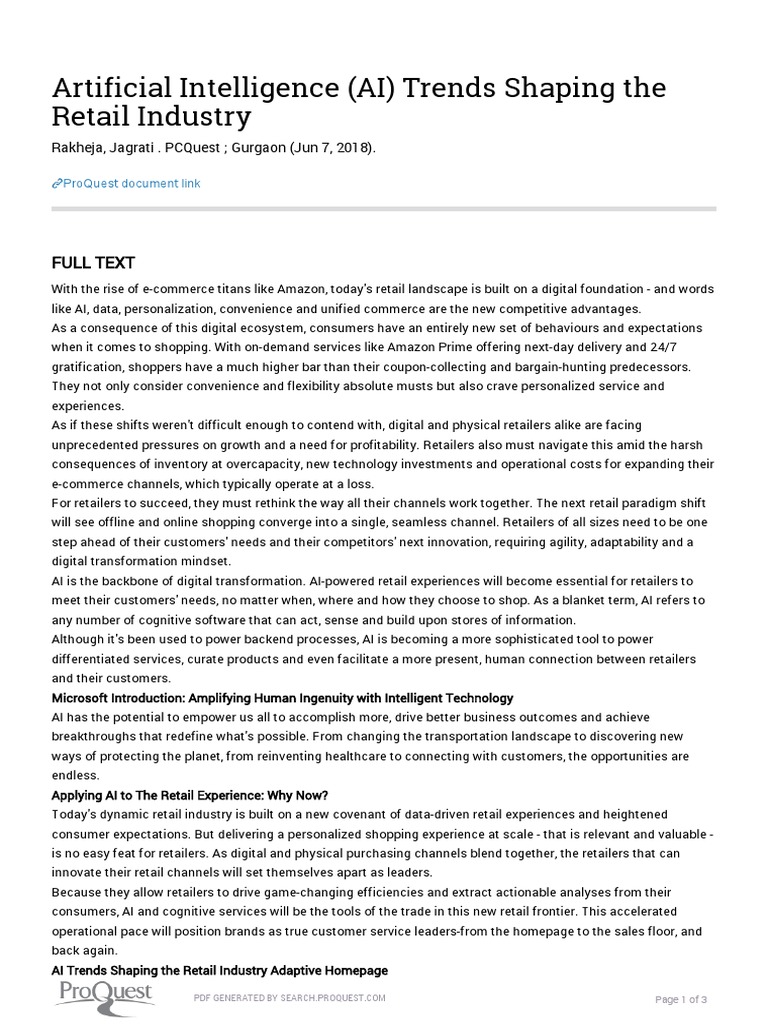 Artificial Intelligence Ai Trends Shaping The Retail Industry Pdf
