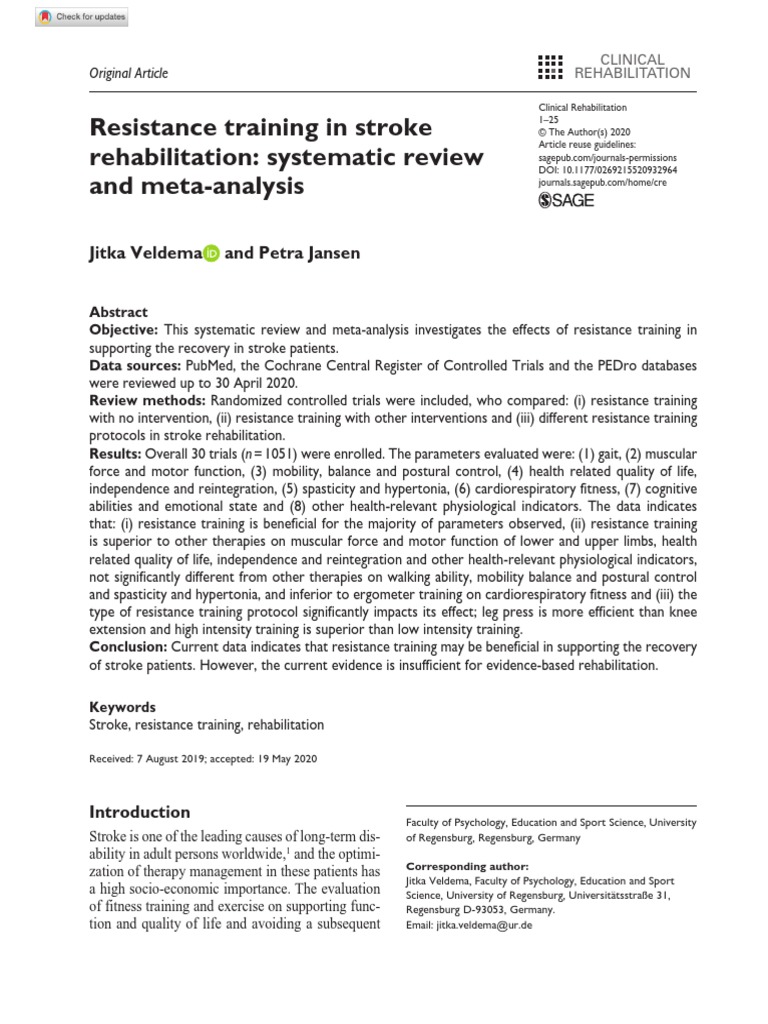 Resistance Training in Stroke Rehabilitation: Systematic Review and ...