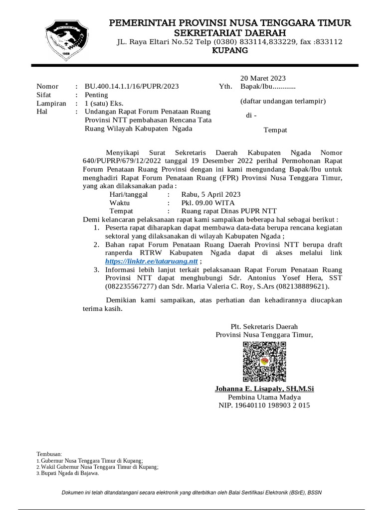 Undangan Rapat Forum Penataan Ruang Pembahasan RTRW Ngada | PDF