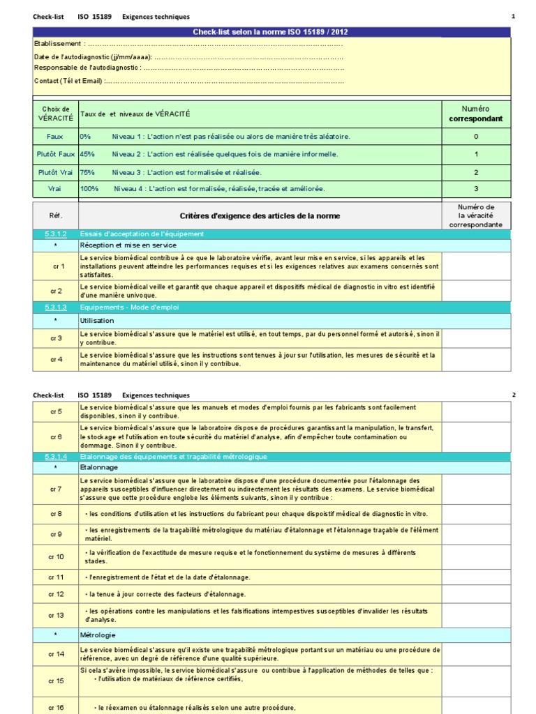 Check-list ISO 15189: Exigences Techniques | PDF | Affaires ...