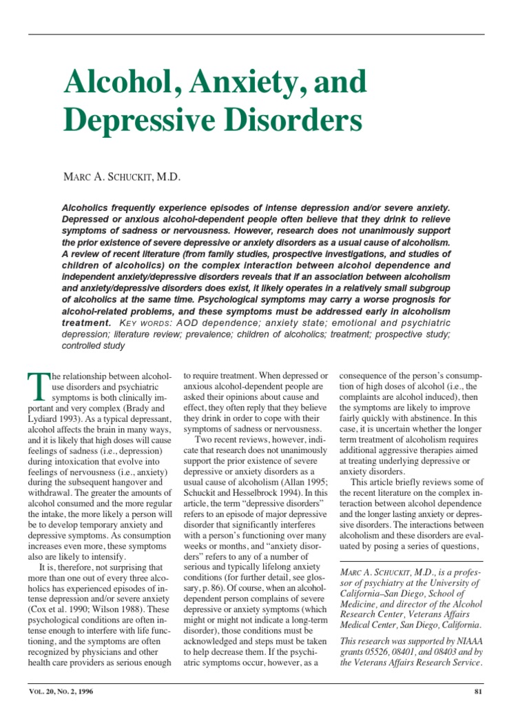 Alcohol, Anxiety and Depresive Disorders | PDF | Alcoholism | Mental ...
