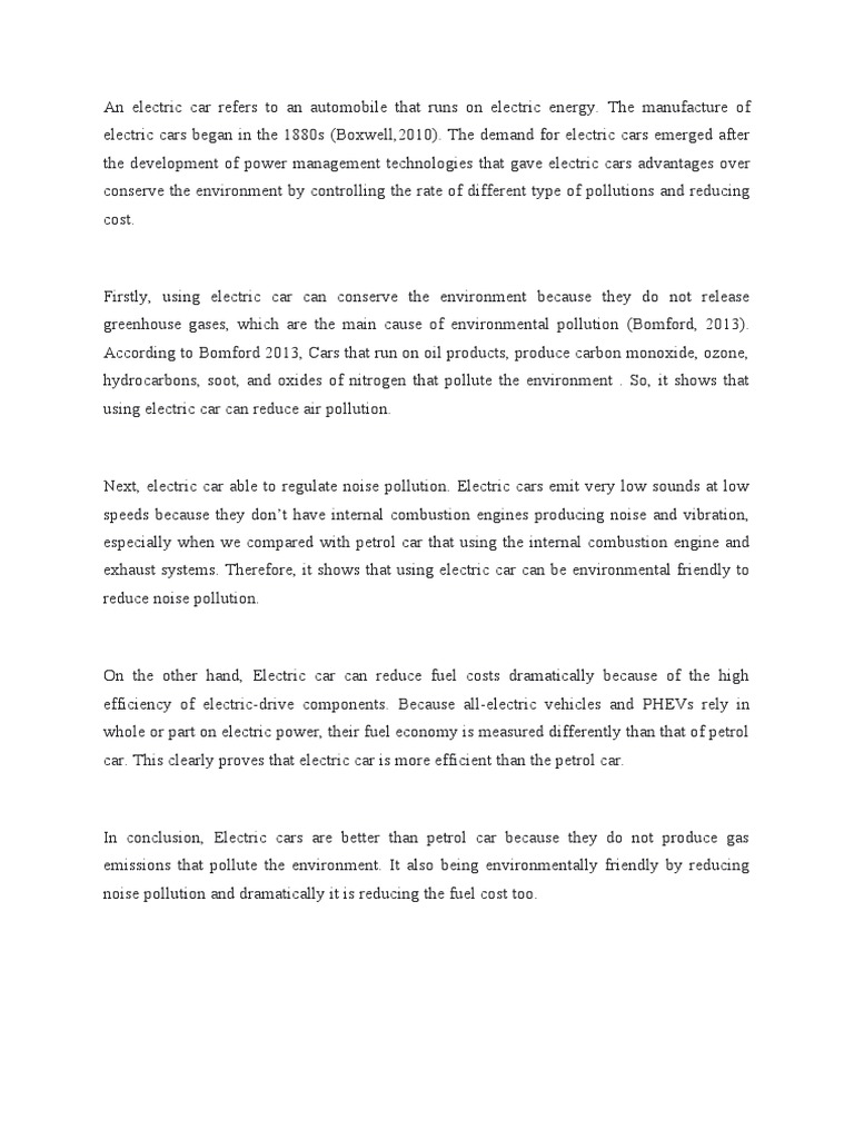 Argumentive Essay Academic Writting PDF Electric Vehicle Electric Car