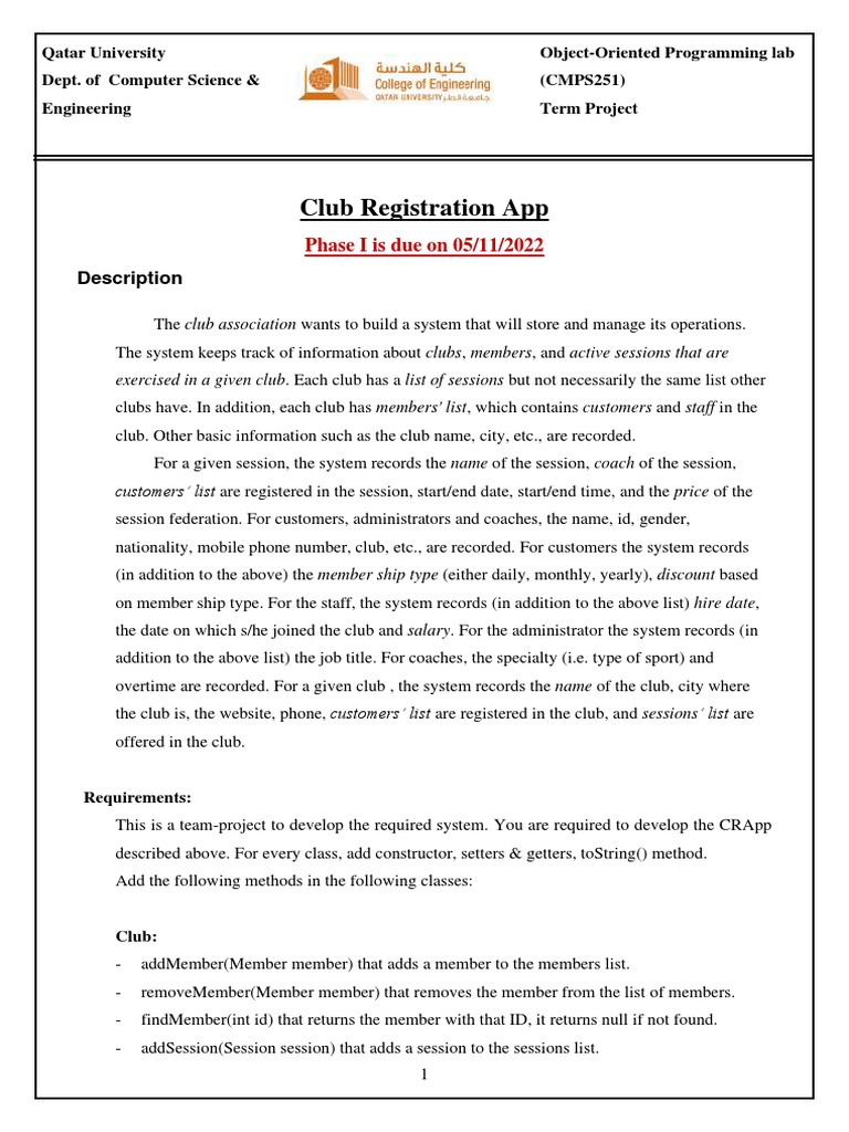 CMPS251 Project Phase 1 Fall22 - 4 | PDF | Constructor (Object Oriented ...